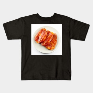 Pork neck slices on a plate Kids T-Shirt